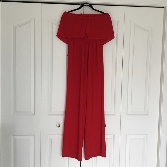 Tyche red off-shoulder jumpsuit, size S. - Picture 3 of 4